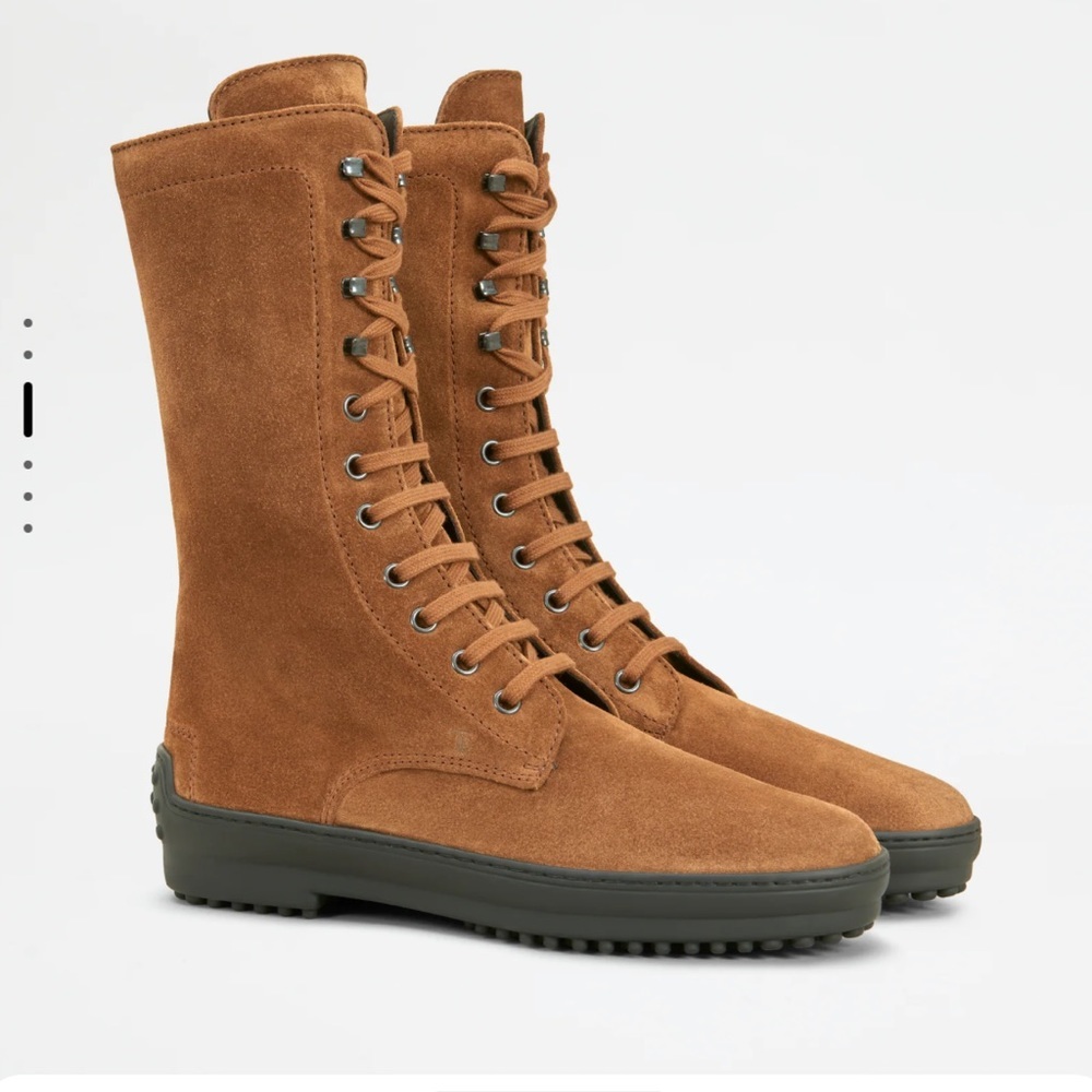 • Tods • Lace Up Suede Leather Ankle Combat Style Boots Brown 37 Women’s